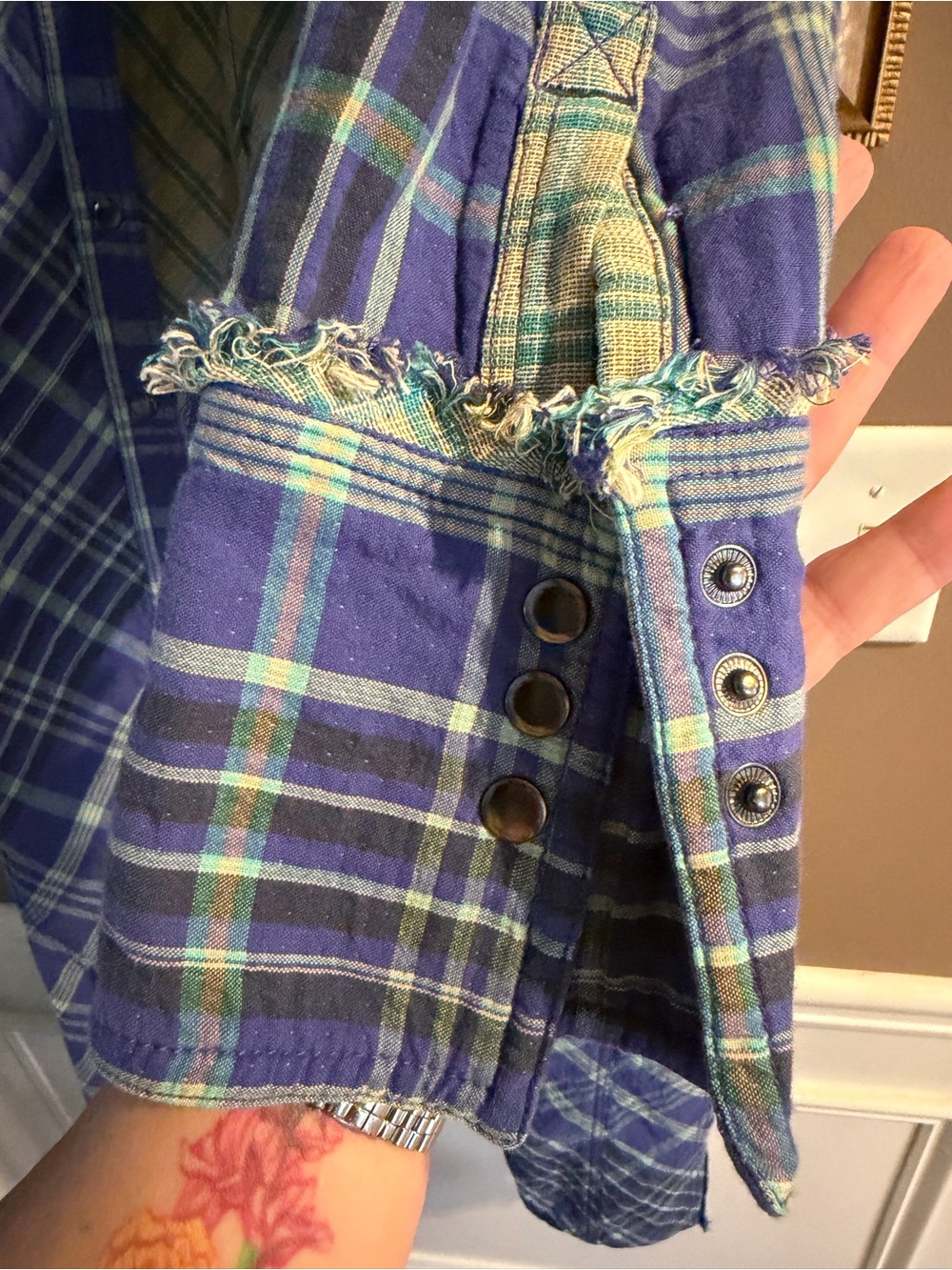 Free People Ruth Plaid Shirt Dress NWT Purple Blue Snap Front Size Small - Picture 5 of 8